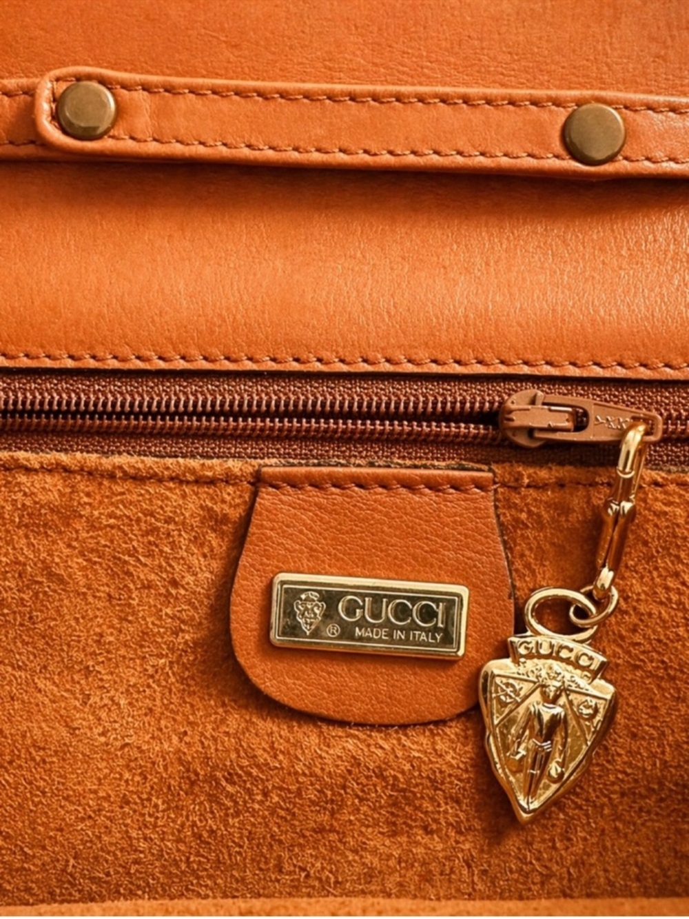 Gucci Vintage Cognac Leather Convertible Shoulder Bag Clutch - Picture 11 of 12